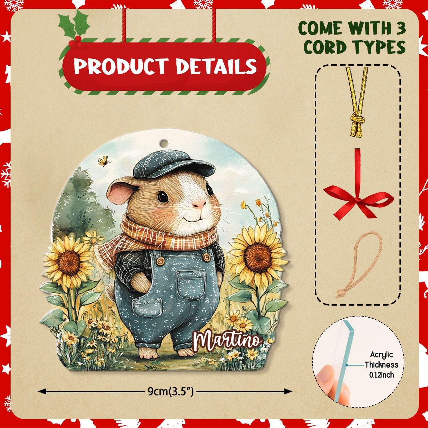 Custom Name Guinea Pig Hanging Ornament Personalized Acrylic Christmas Decor