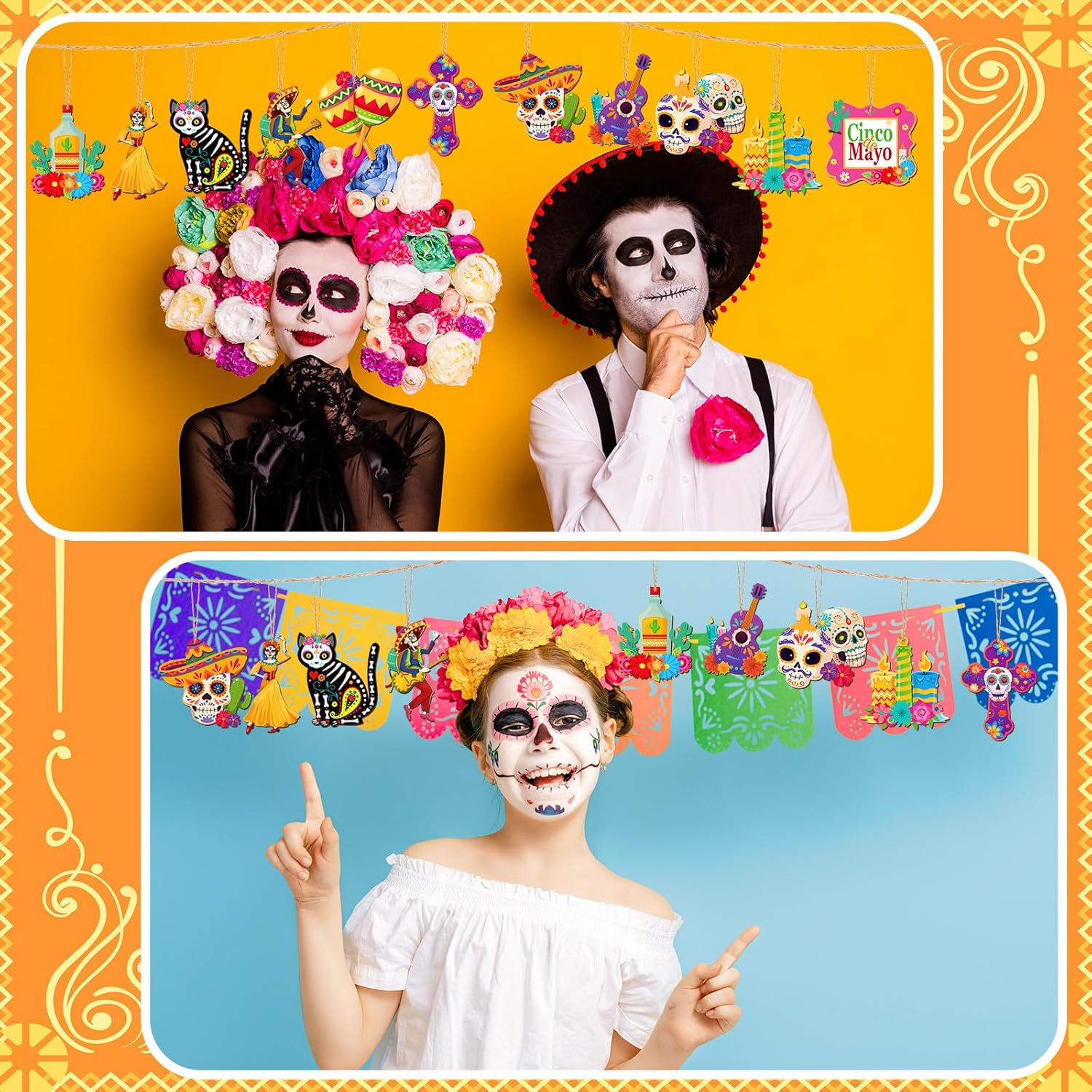 Soaoo 36 Pcs Day of the Dead Wooden Ornaments