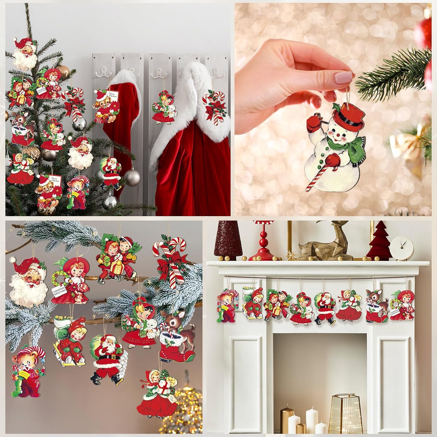 24 Pcs Christmas Wood Hanging Ornaments