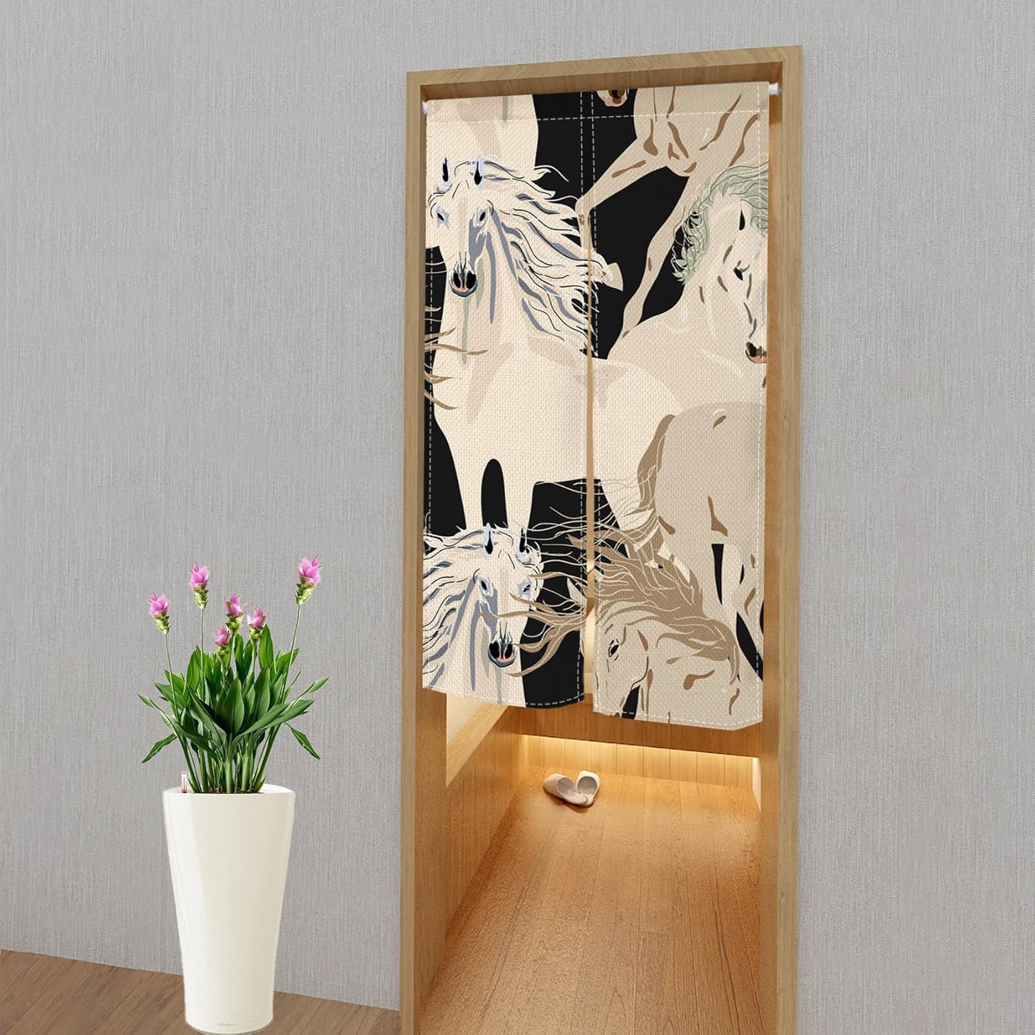 Japanese Noren Door Curtain with Horses Pattern