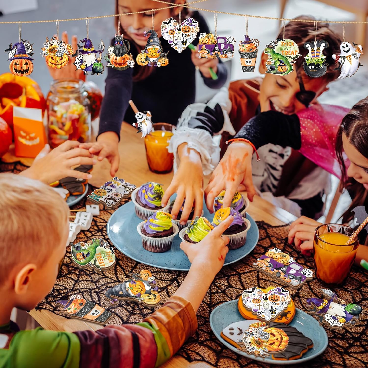 36 Pcs Halloween Wood Hanging Ornaments 12 Styles