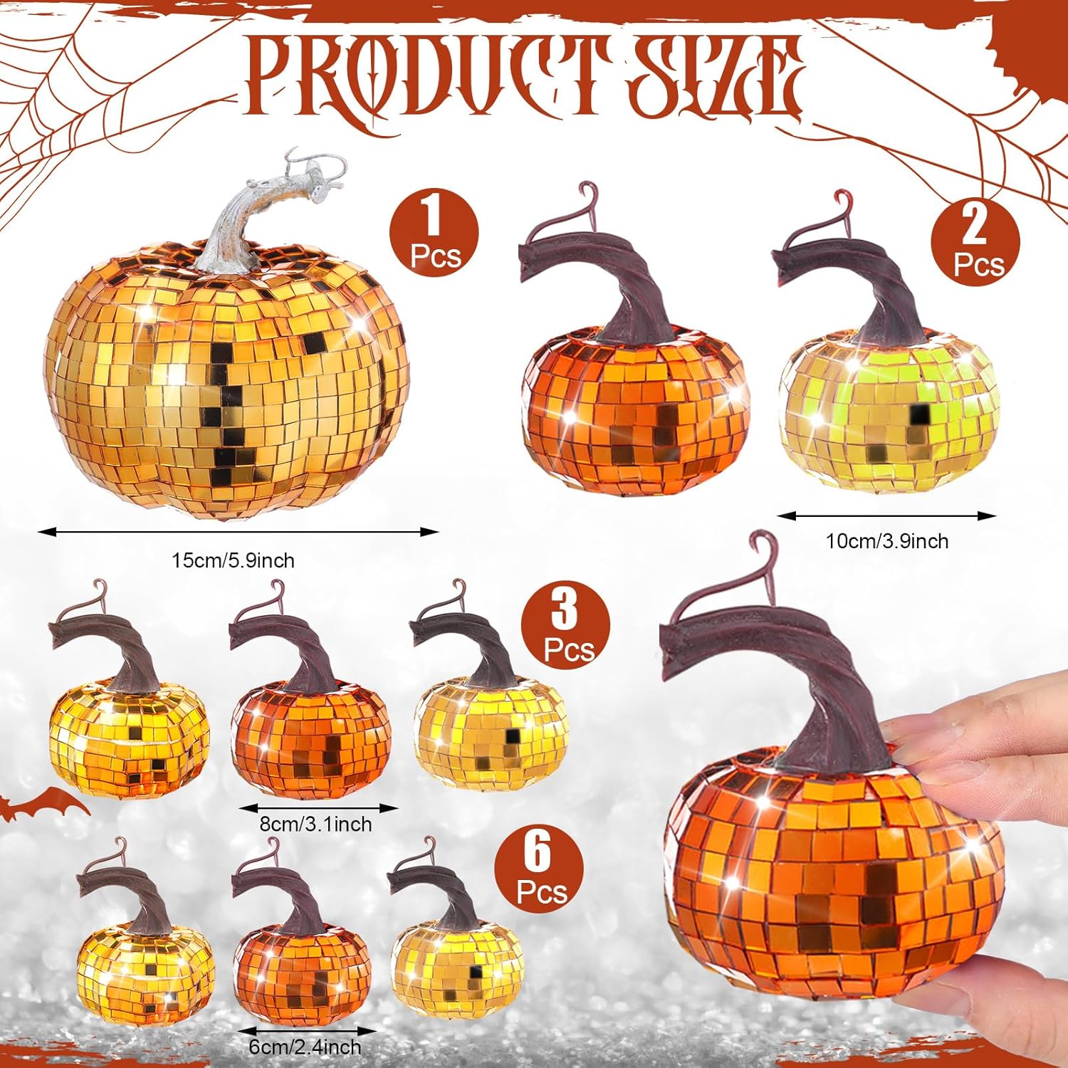 Lenwen 12 Pcs Mirrored Glitter Pumpkin Decor Set