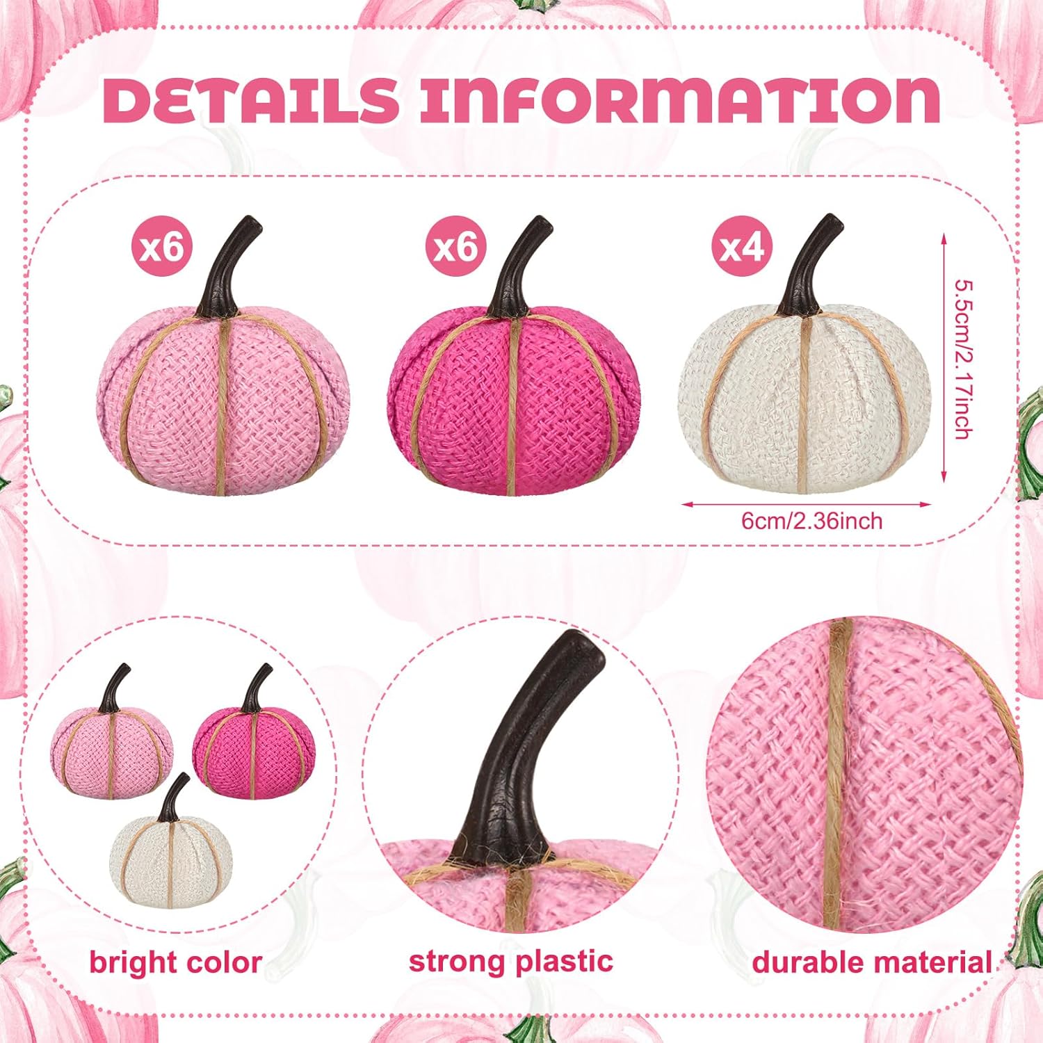 16 Pcs Pink Series Fall Pumpkin Hanging Ornaments