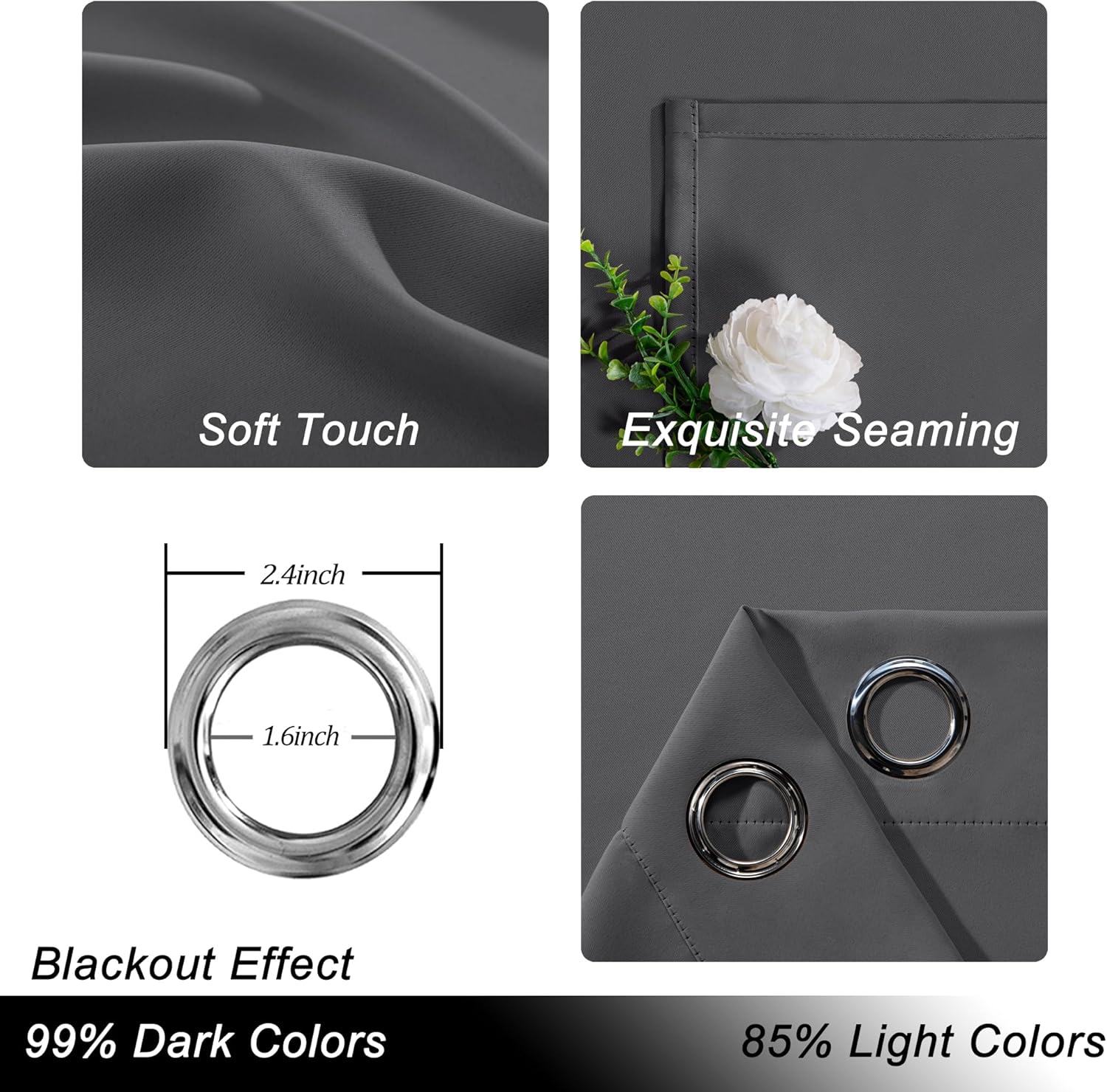 Hiasan Room Divider Blackout Curtains 100x84 Inches Dark Grey Grommet Panel