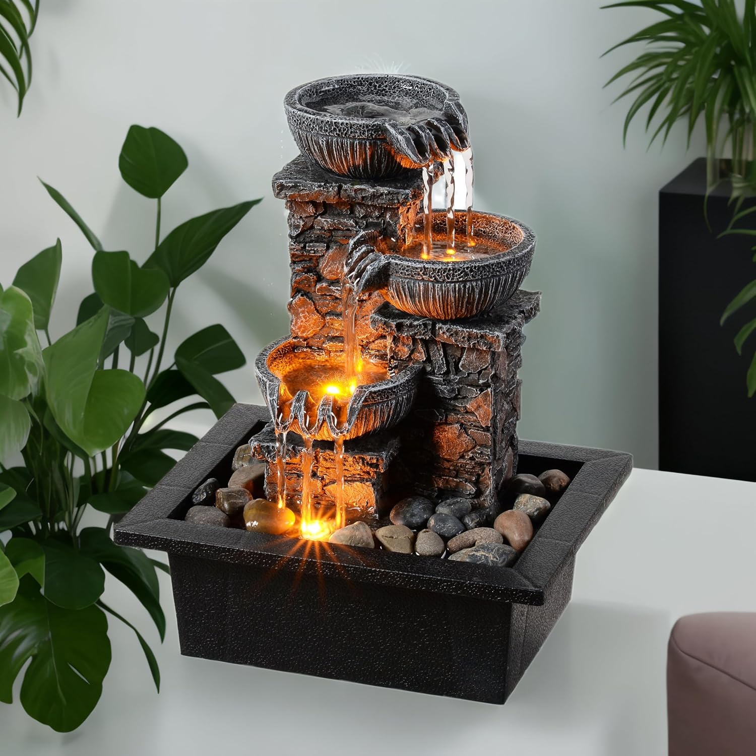 Kalona Tabletop Fountain with LED Light and Waterfall Sound