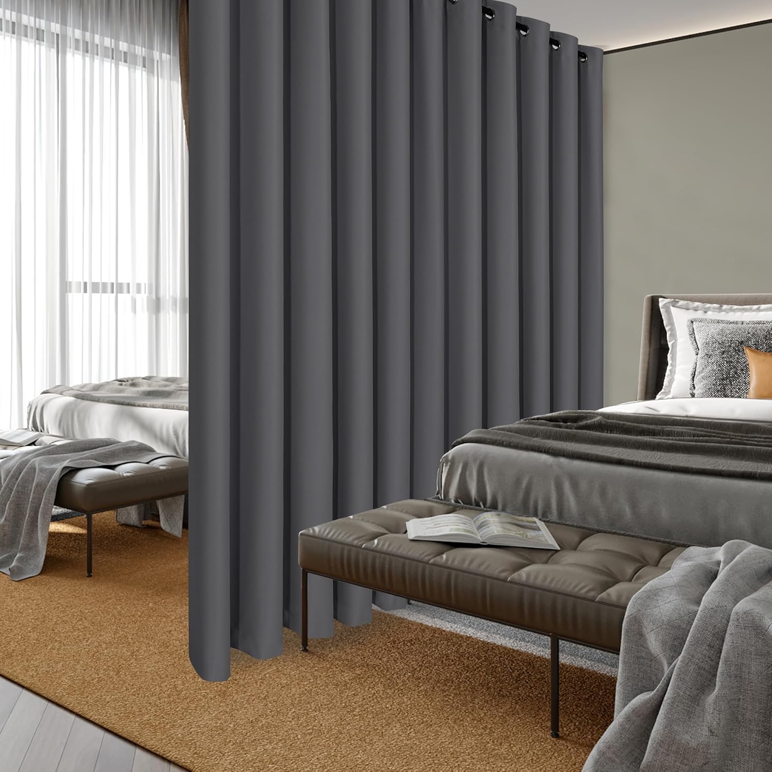Hiasan Room Divider Blackout Curtains 100x84 Inches Dark Grey Grommet Panel