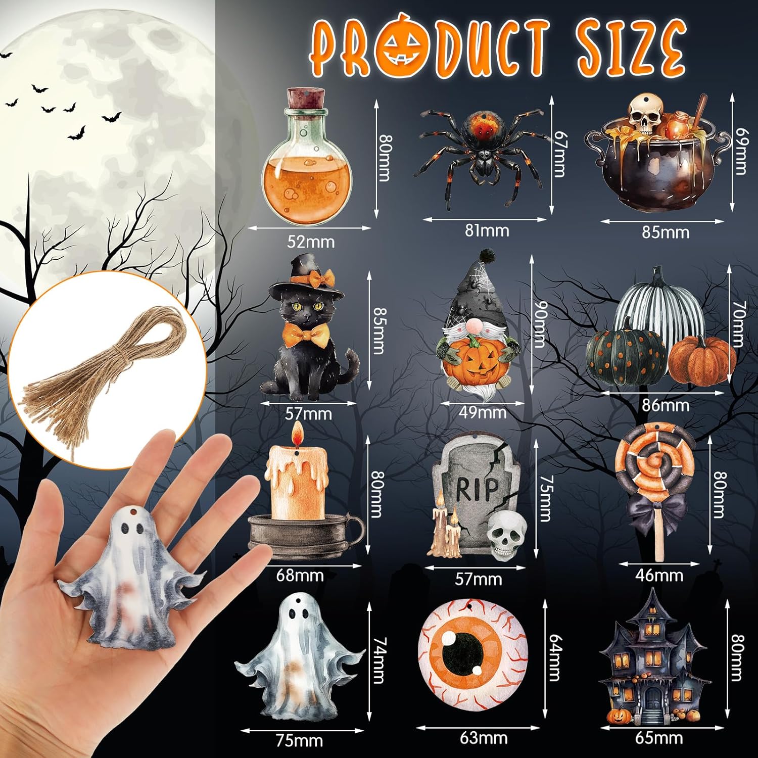 Huwena 36 Pcs Halloween Tree Ornaments