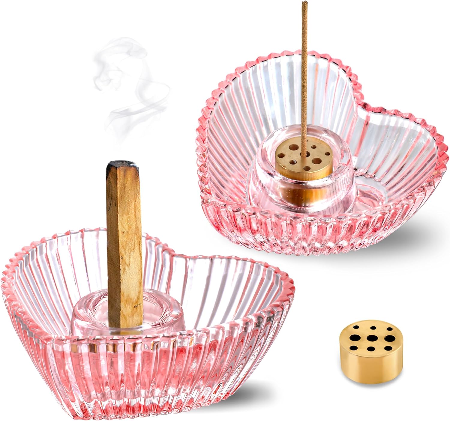 Kanpura Glass Heart Incense Holder Set of 2
