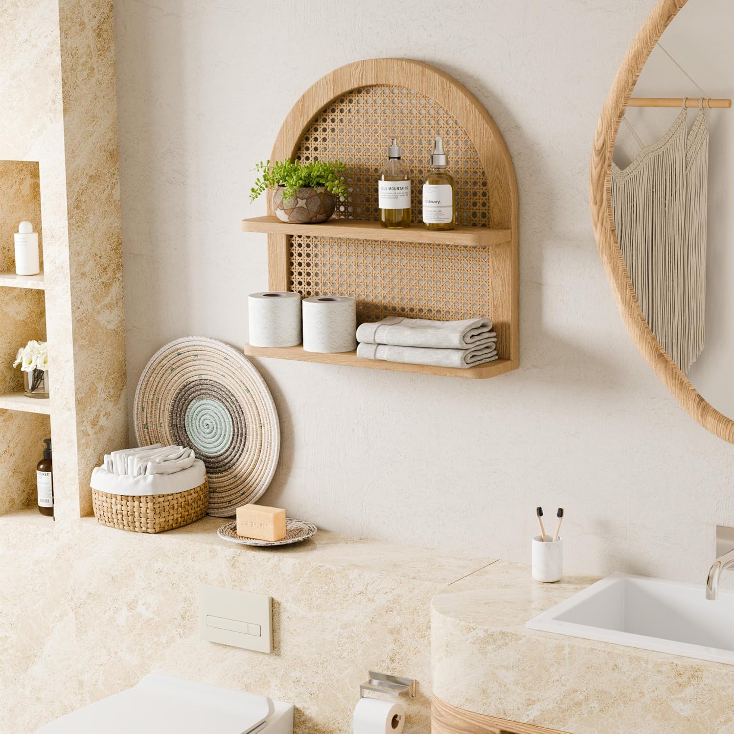 Eostbe 2-Tier Rattan Wall Shelf Boho Decor