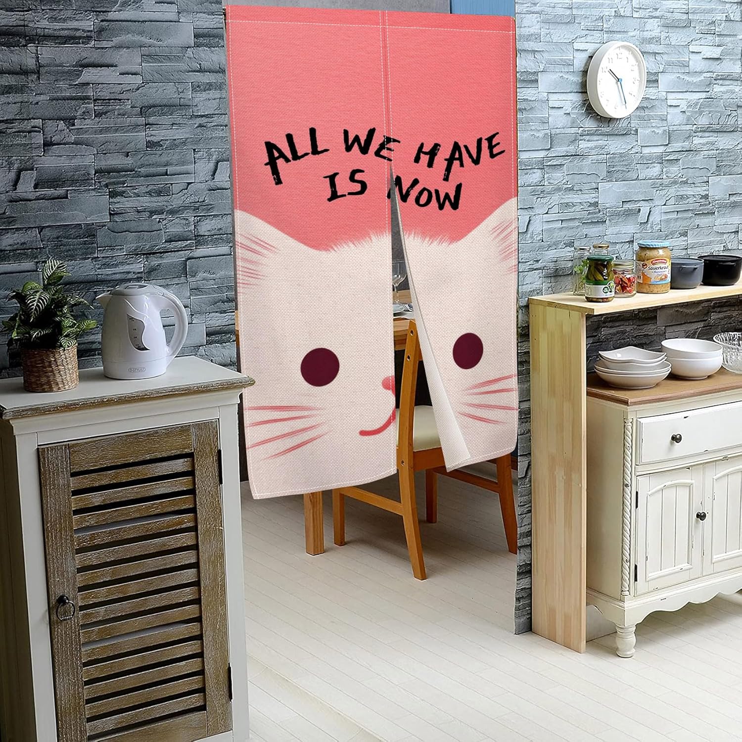 Leowefowa Japanese Style Pink Door Curtain with Animal Design