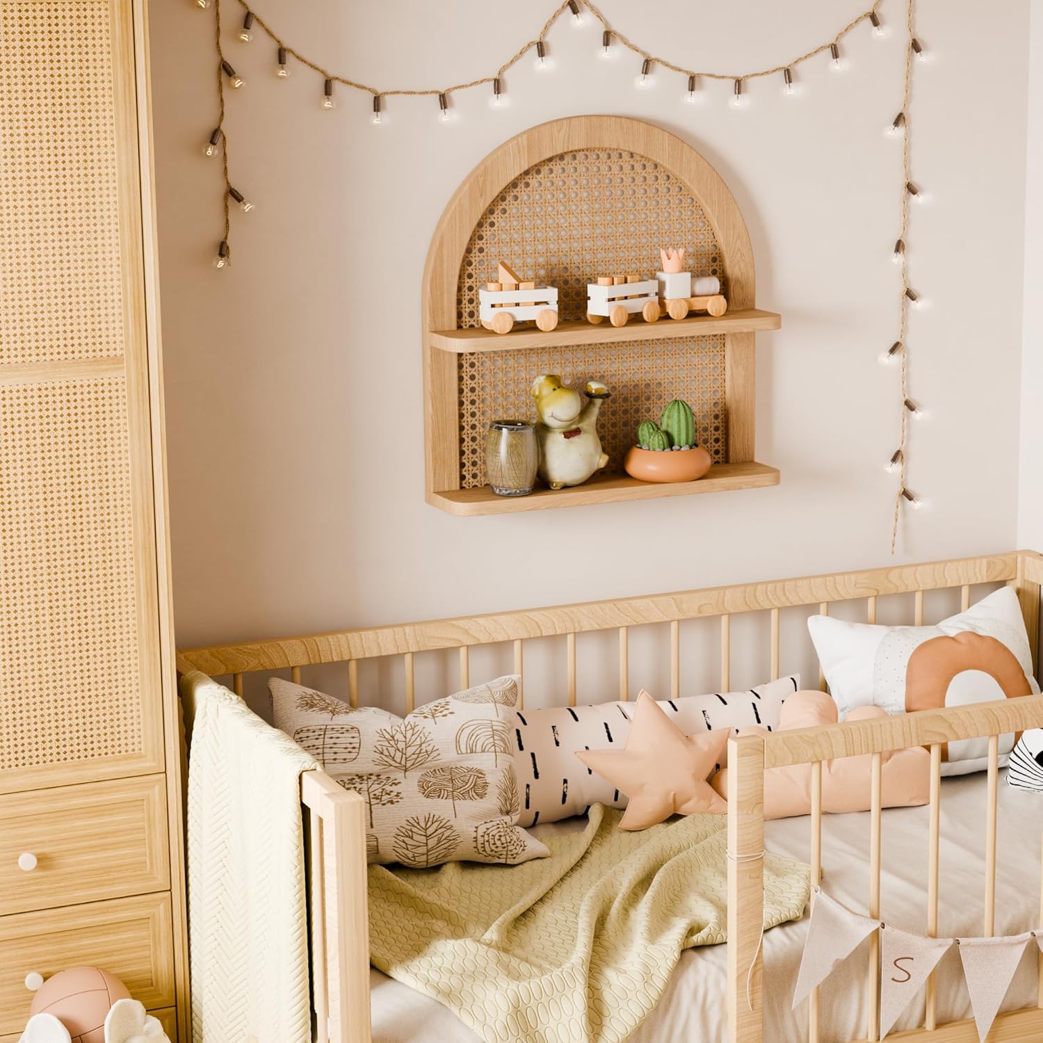 Eostbe 2-Tier Rattan Wall Shelf Boho Decor