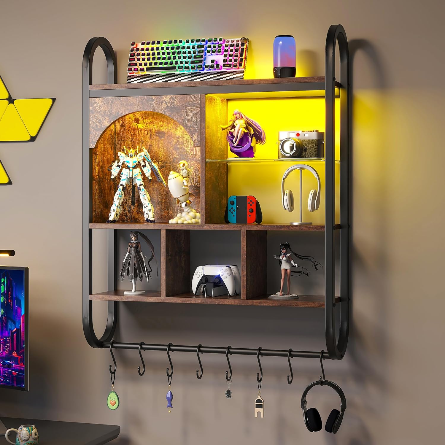 Spacesea 34 Inch 4 Tier Floating Shelves with LED Lights