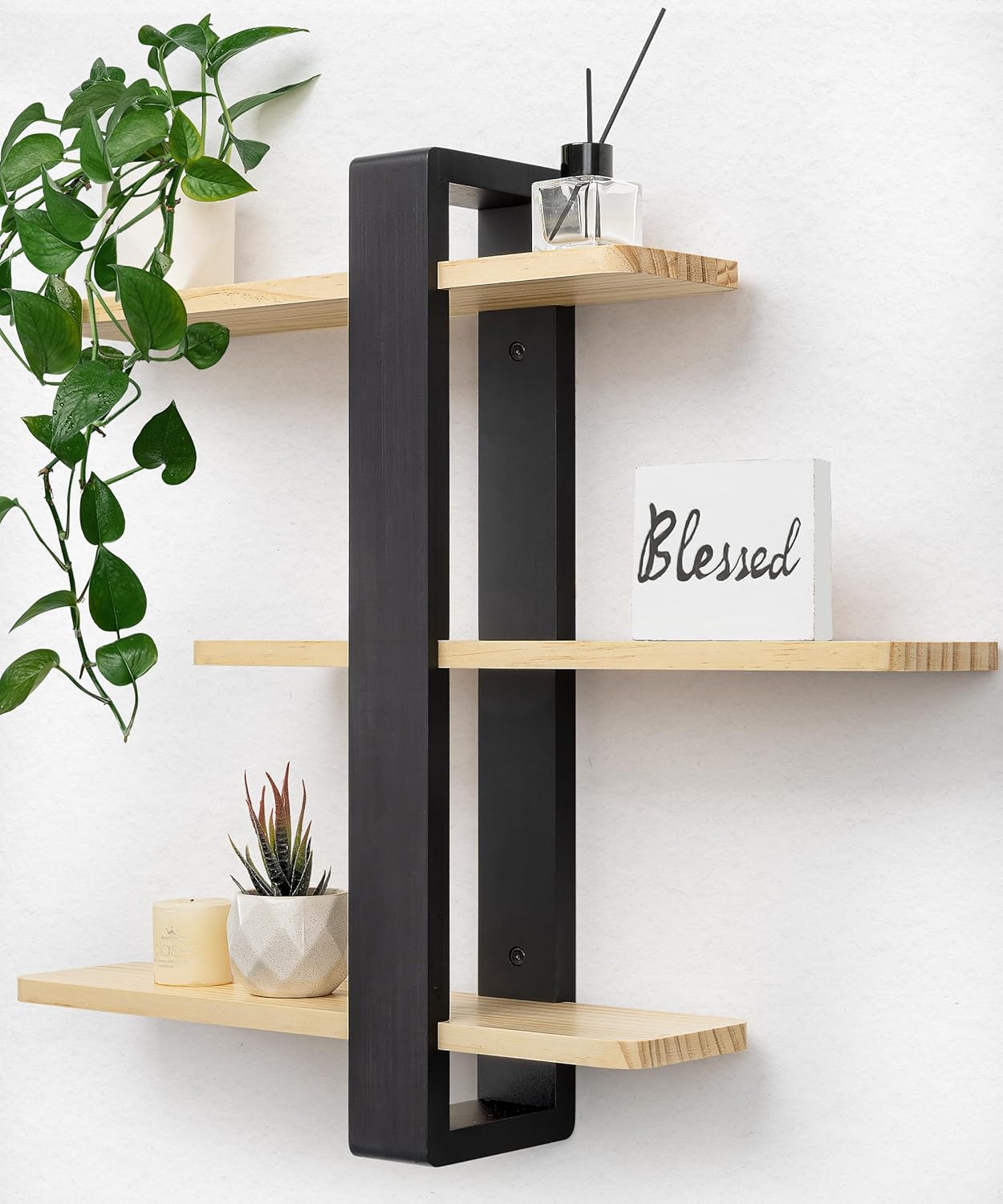 SUMGAR 3 Tier Floating Shelves Wall Mount 20in Pine Wood