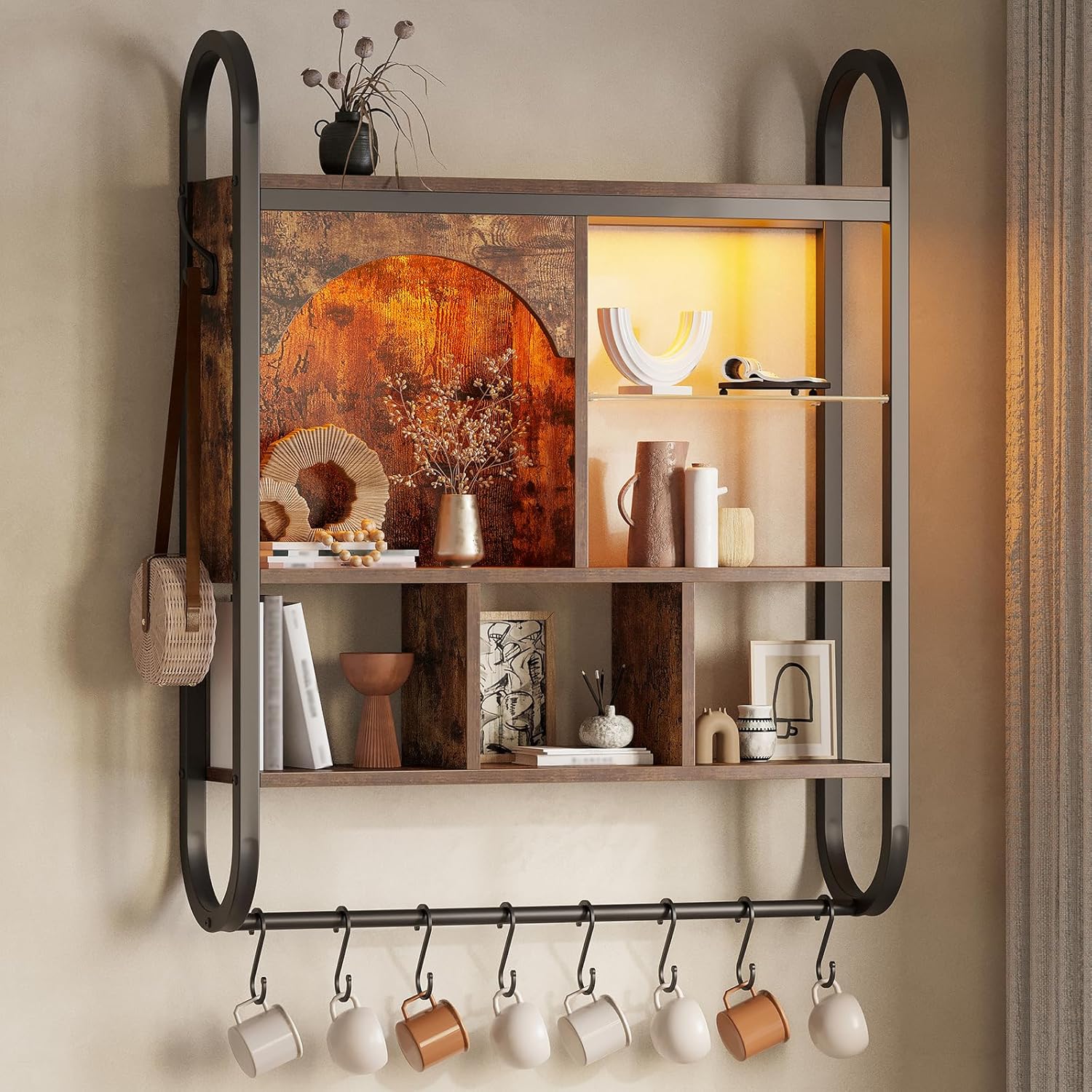 Spacesea 34 Inch 4 Tier Floating Shelves with LED Lights