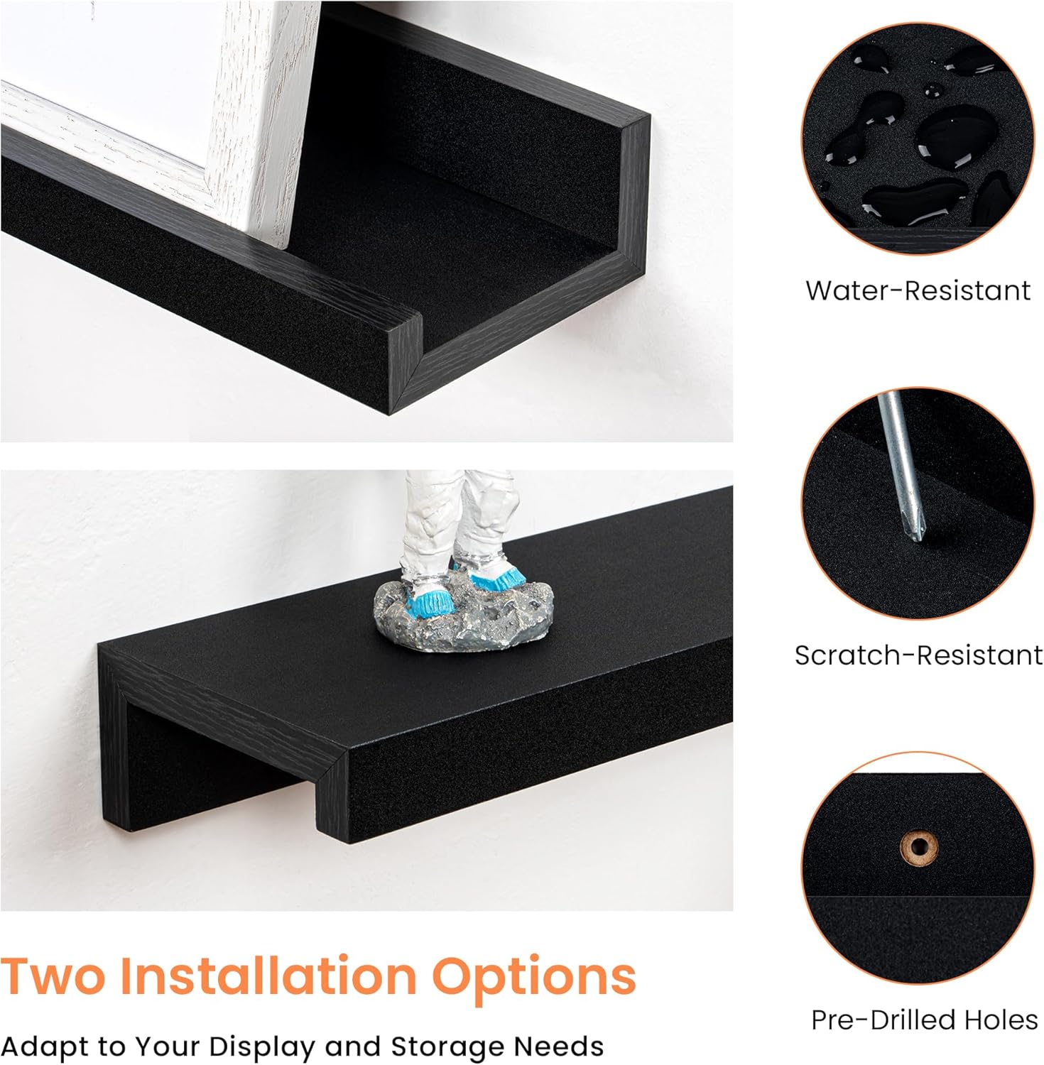 Richfocus Picture Ledge Shelf Set of 2 Black 55 Inch Floating Shelves