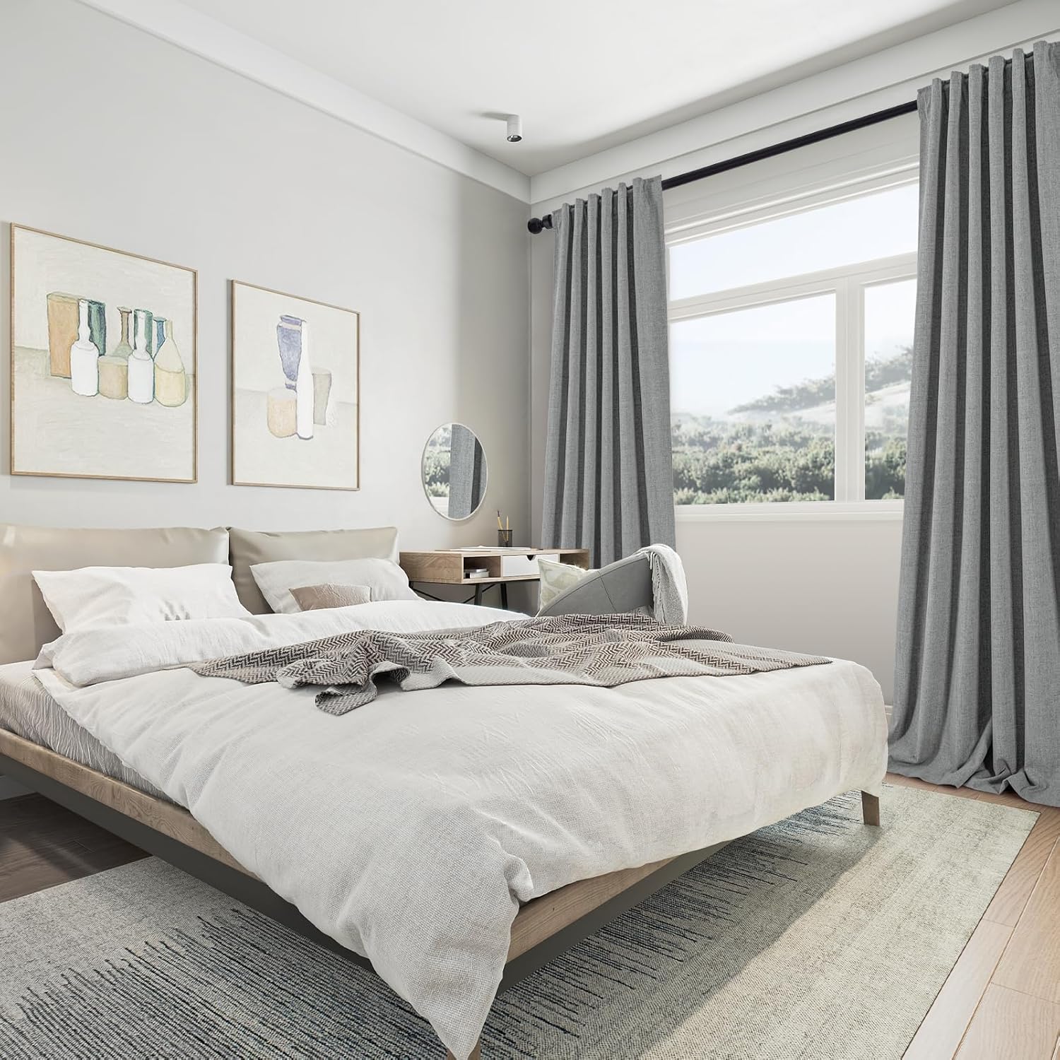 Pangsinn Full Blackout Grey Curtains 52x84 Inches for Bedroom and Living Room