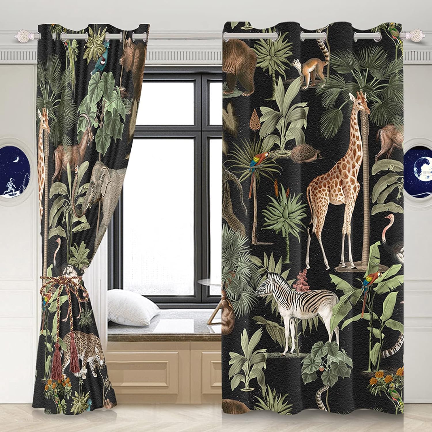 Yeele Animal Curtains Jungle Wildlife 3D Print Grommet Panels
