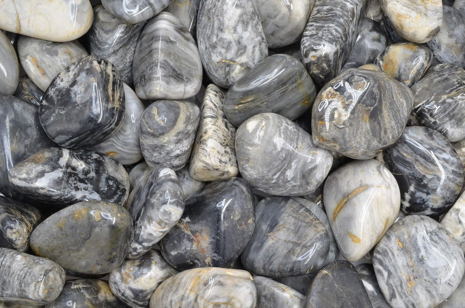 Fantasia 2 lbs Tumbled Black Cream Chert Stones for Indoor Fountain