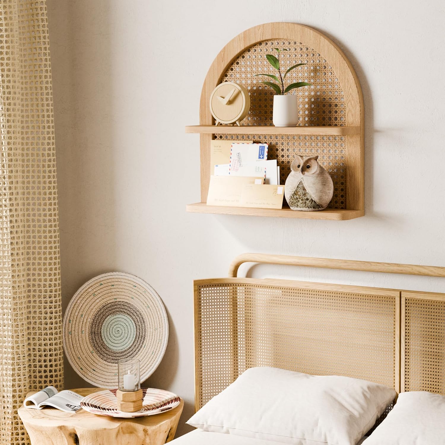 Eostbe 2-Tier Rattan Wall Shelf Boho Decor