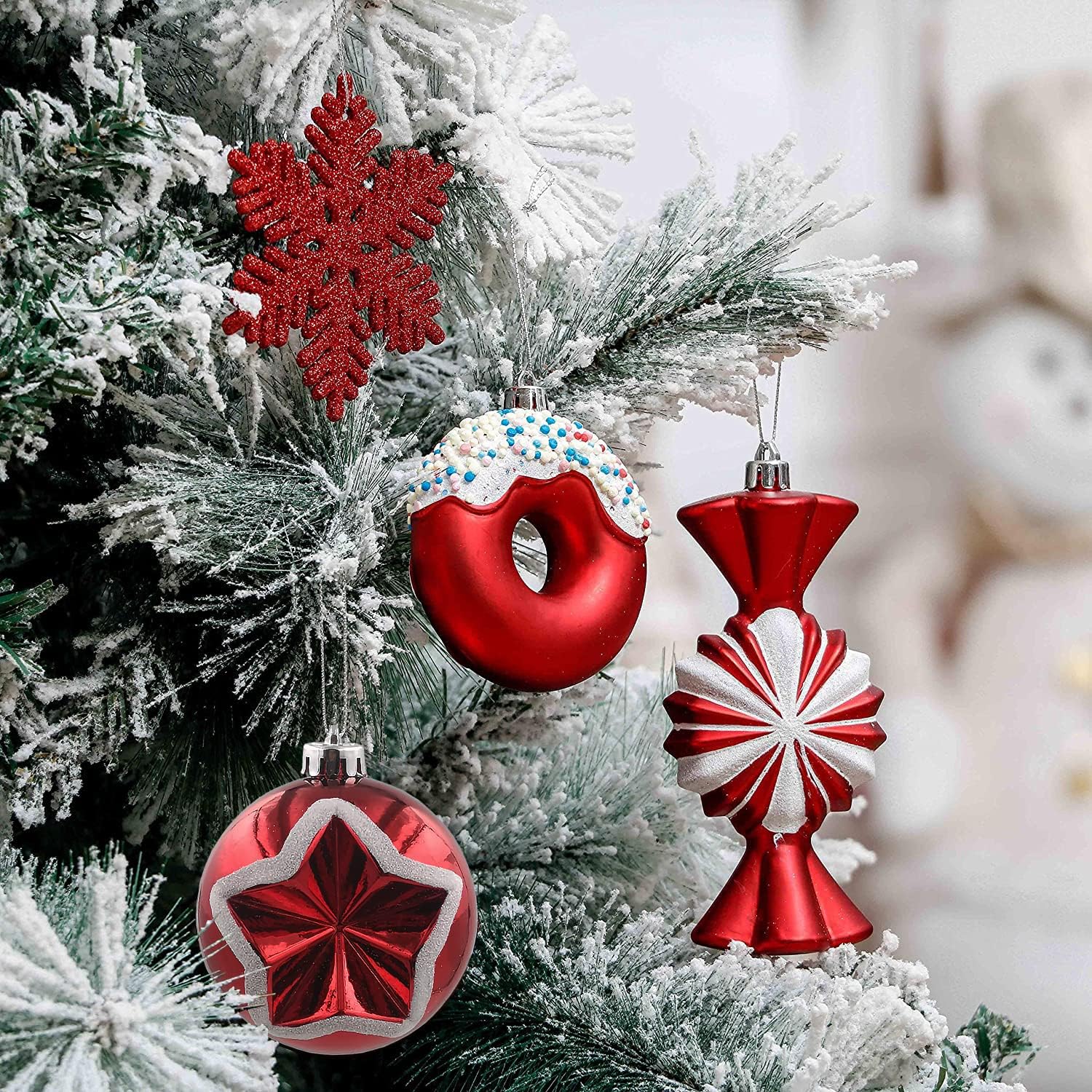 Christmas Tree Ball Ornaments Set 70 ct Red White Candy Train Theme