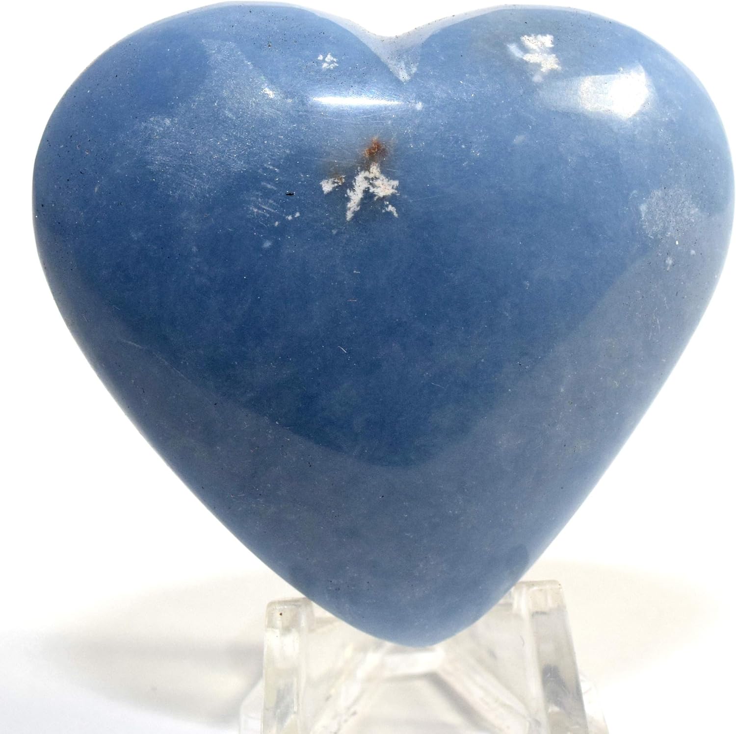 Blue Angelite Puffy Heart Crystal Decor with Stand