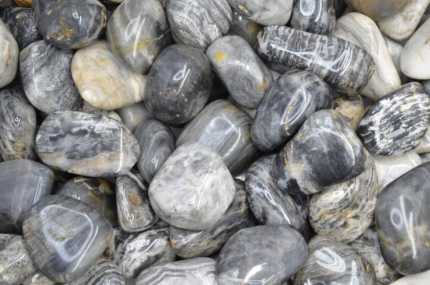 Fantasia 2 lbs Tumbled Black Cream Chert Stones for Indoor Fountain