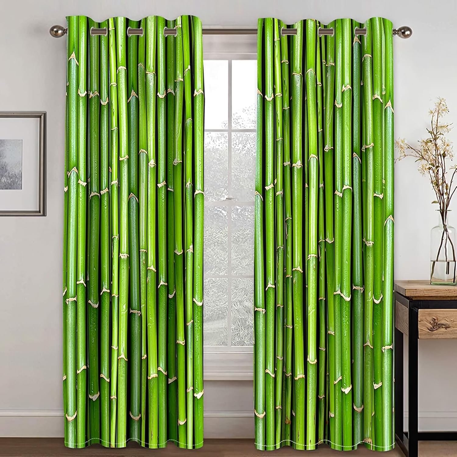 Homxi Blackout Drapes 2 Panels Set Grommet Tree Trunk Pattern Green Curtains Bedroom