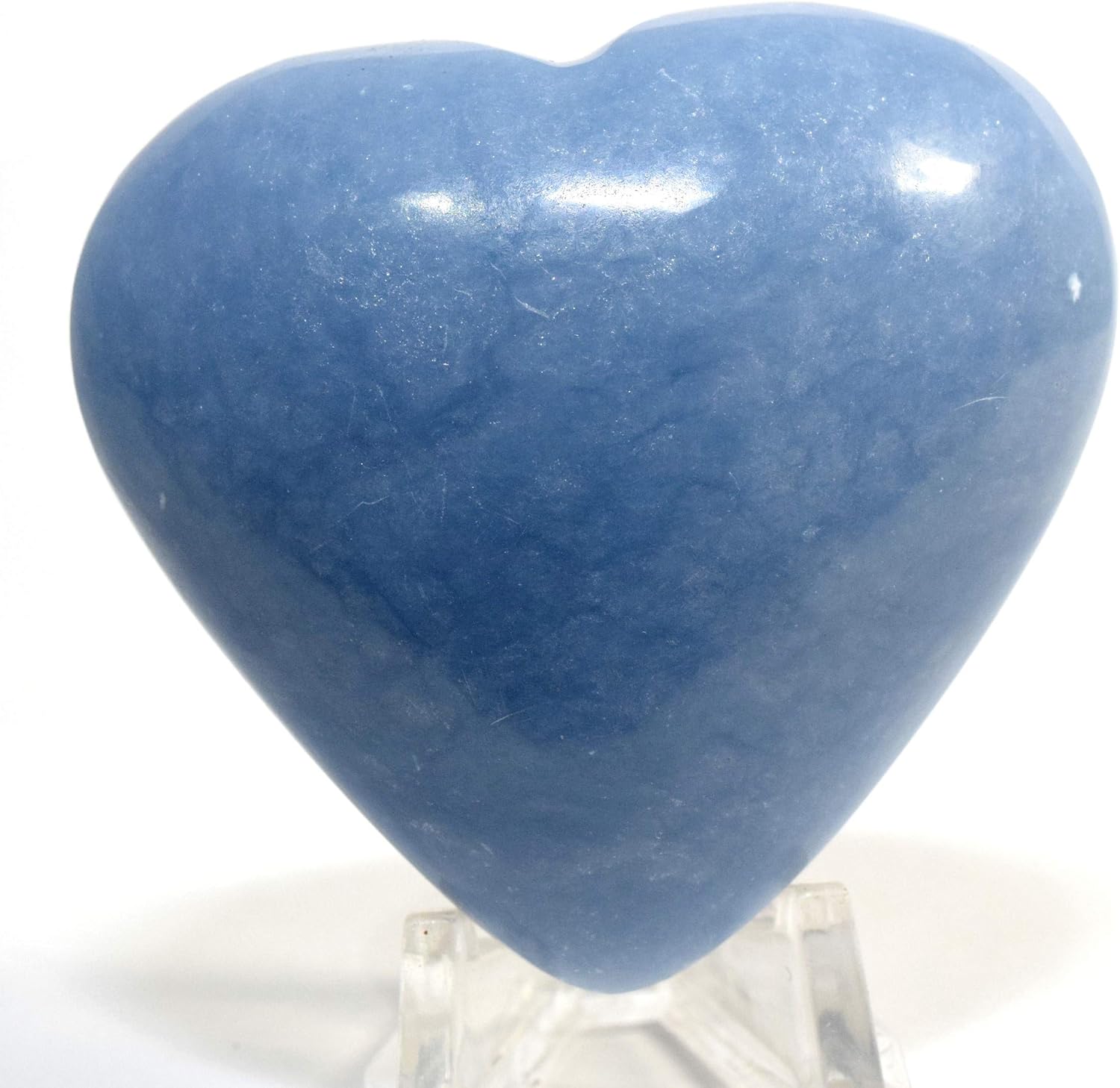 Blue Angelite Puffy Heart Crystal Decor with Stand