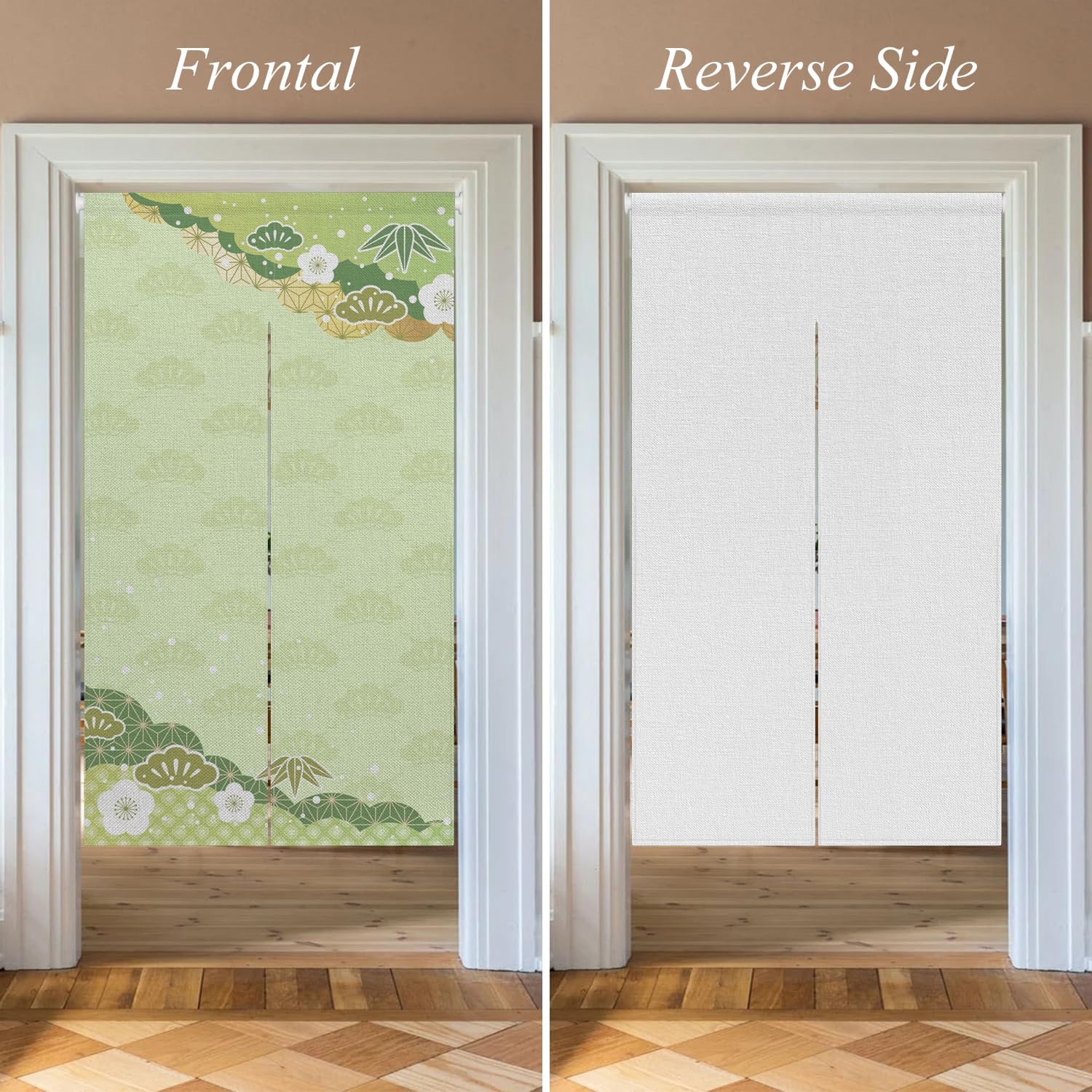 Japanese Door Curtain with Bloomy Flowers Design 34x48 Green