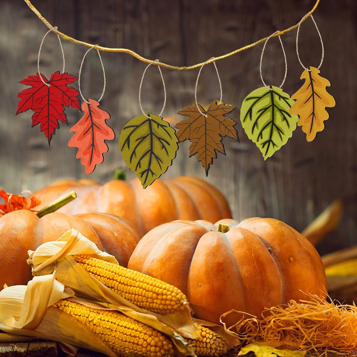Jetec 24 Pcs Fall Wooden Leaves Hanging Decorations