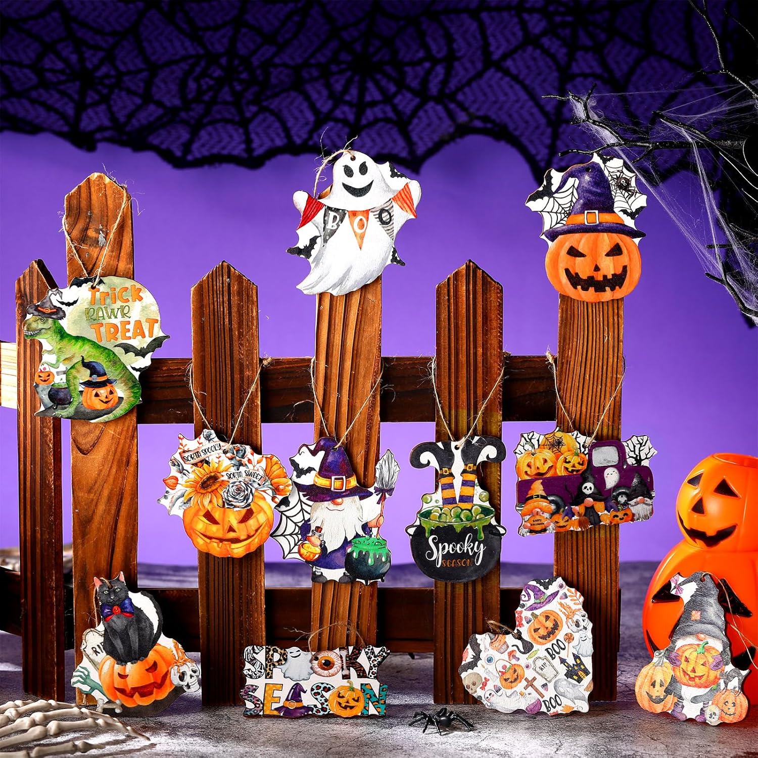 36 Pcs Halloween Wood Hanging Ornaments 12 Styles