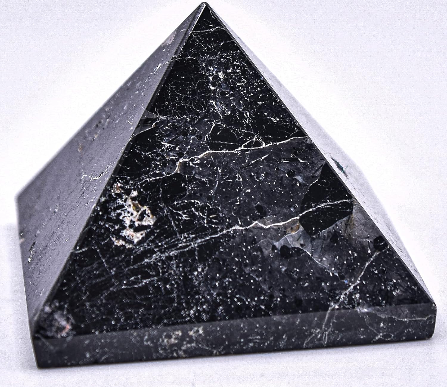 49mm Black Tourmaline Schorl Pyramid Gemstone with Clear Quartz Cabochon