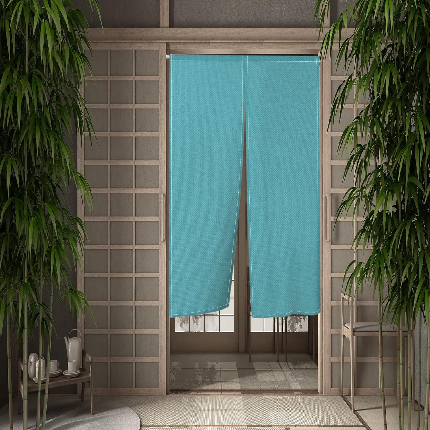 Leowefowa Solid Turquoise Blue Noren Curtain Panel