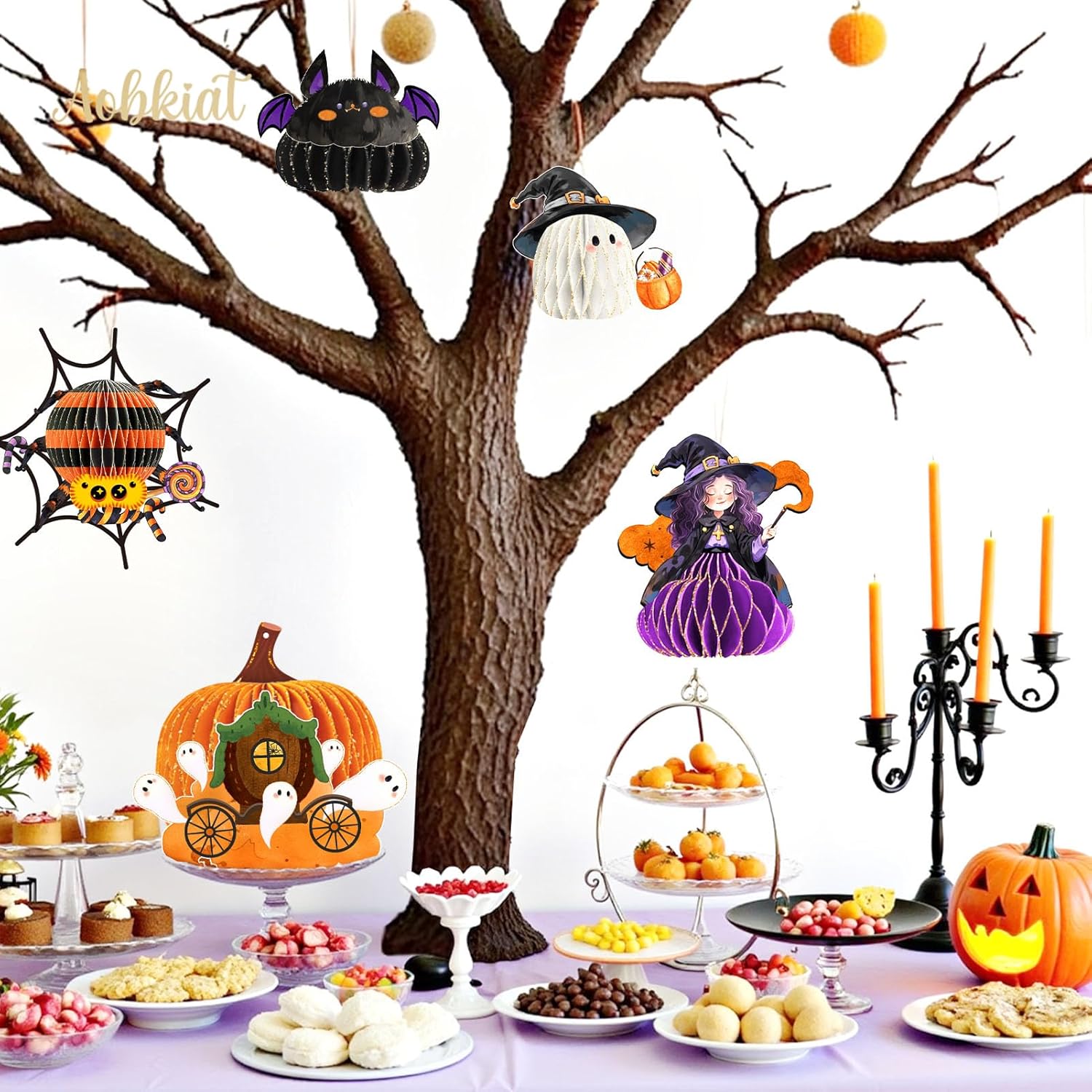 AOBKIAT Halloween Hanging Decorations 5PCS Gold Glitter Ornaments