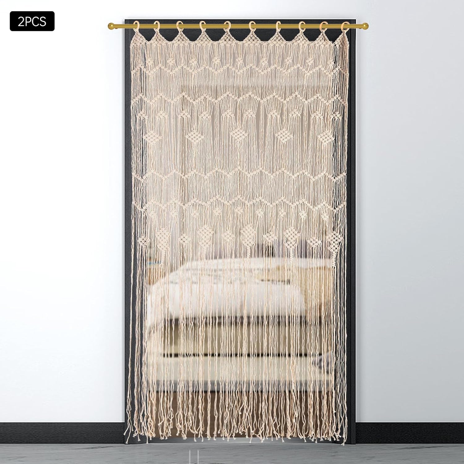 Macrame Curtain Room Divider 2 Panels 3937 x 7874 Inches