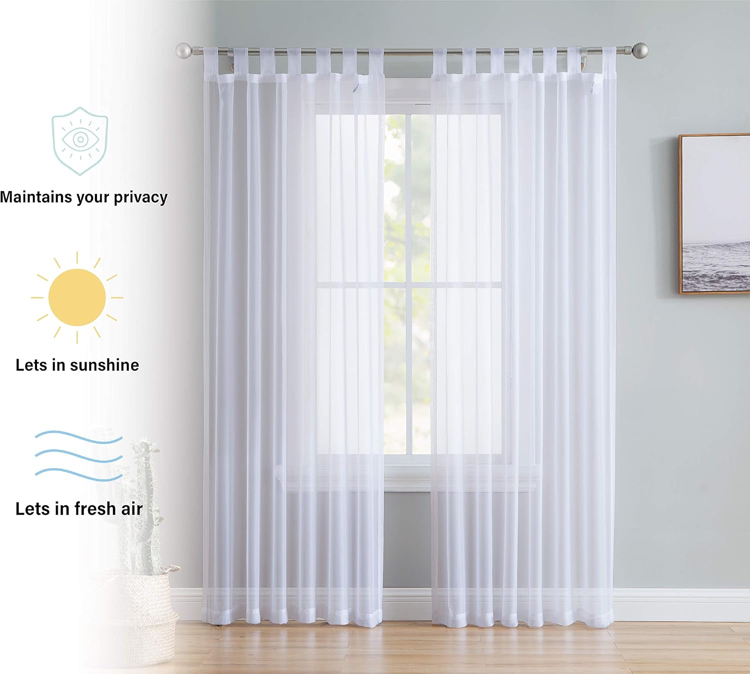 HLC ME White Tab Top Curtain Panels 54x108 Set of 2