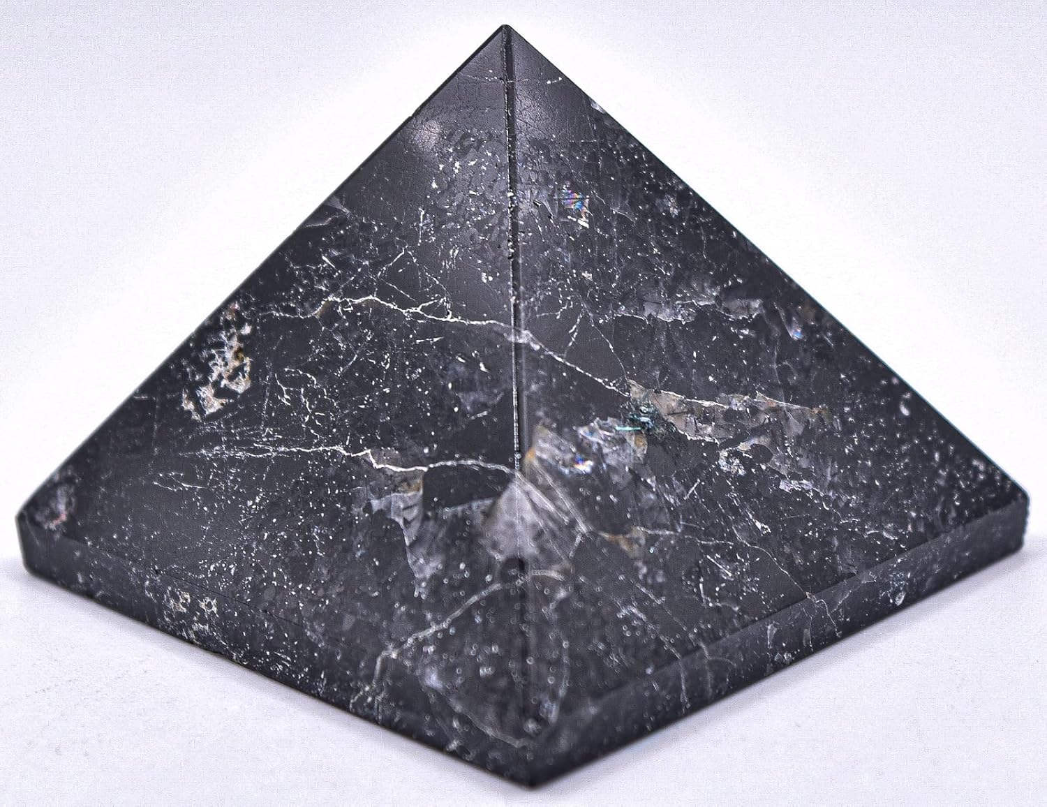 49mm Black Tourmaline Schorl Pyramid Gemstone with Clear Quartz Cabochon