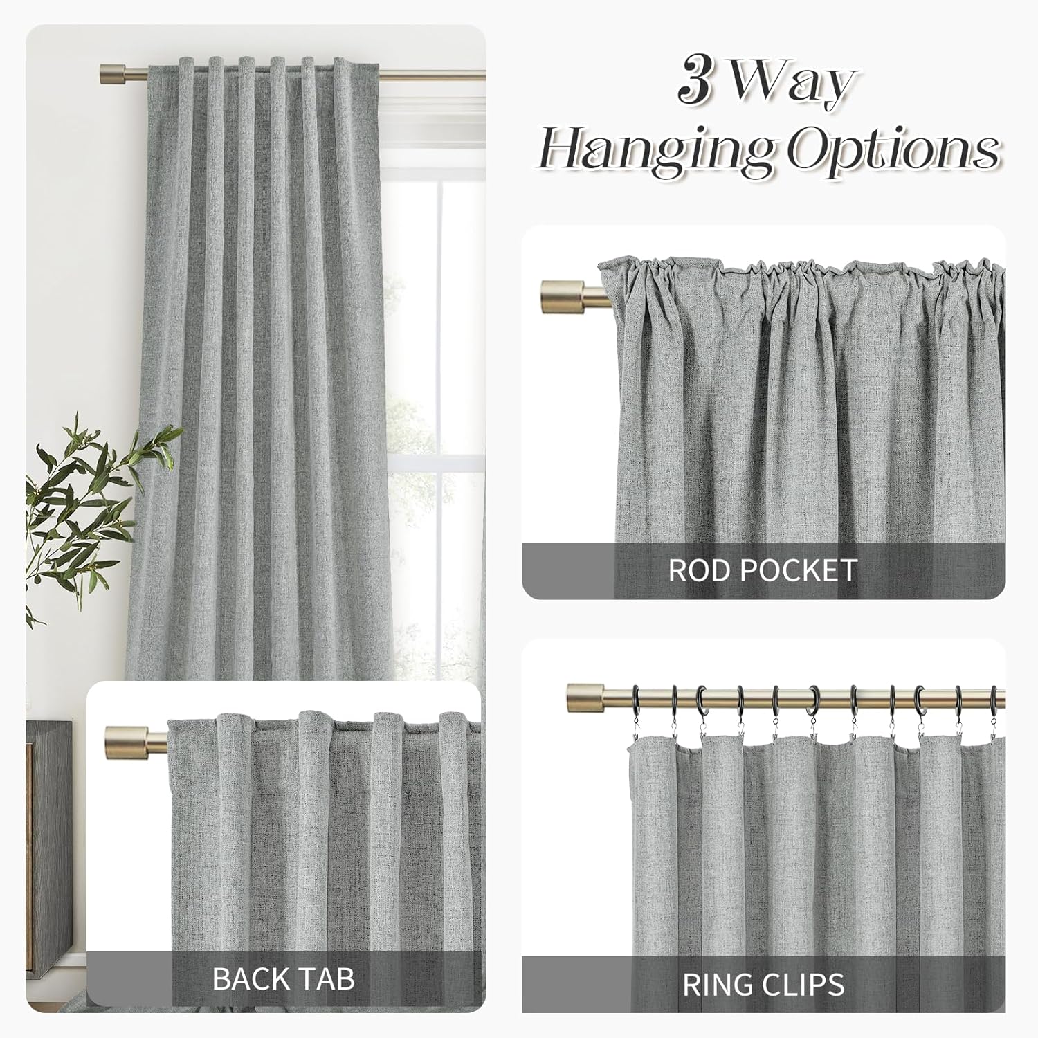 Pangsinn Full Blackout Grey Curtains 52x84 Inches for Bedroom and Living Room