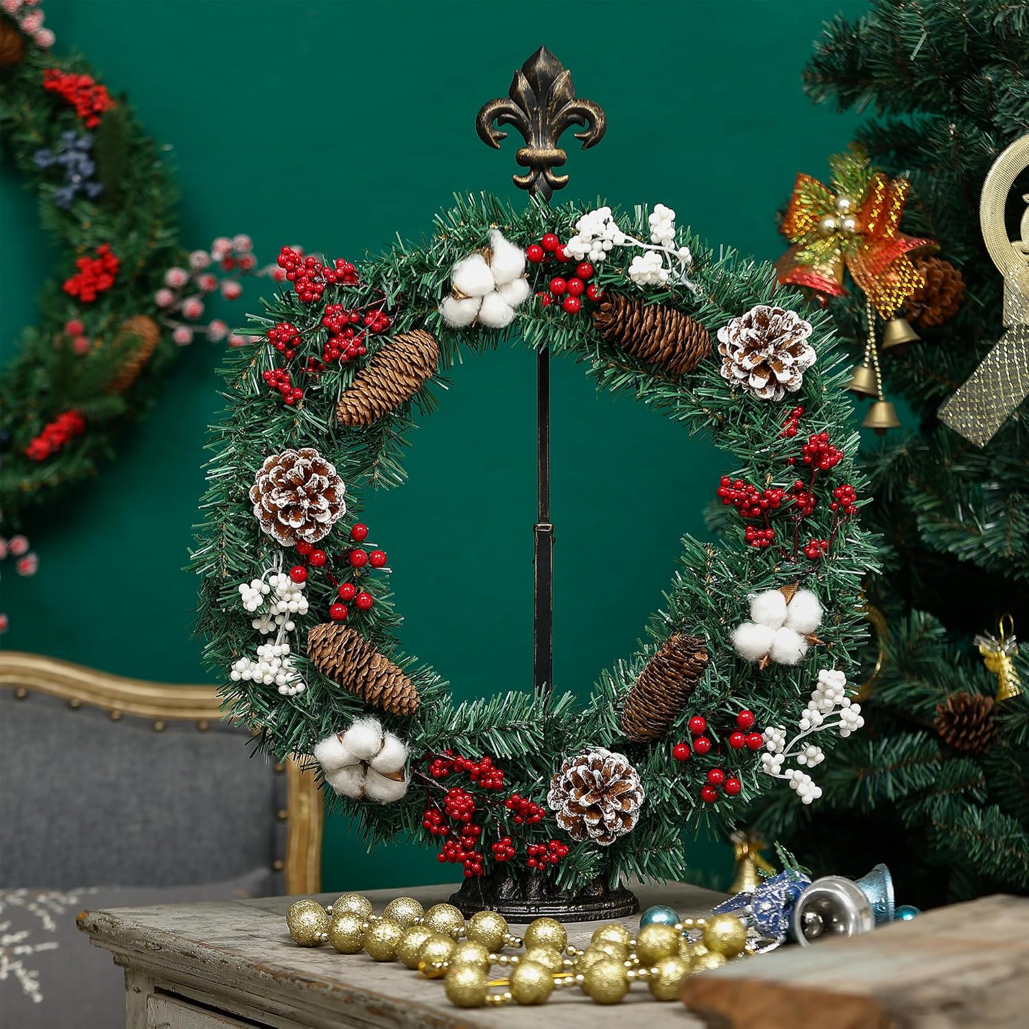 Adjustable Wreath Stand - Wrought Iron with Fleur De Lis Design
