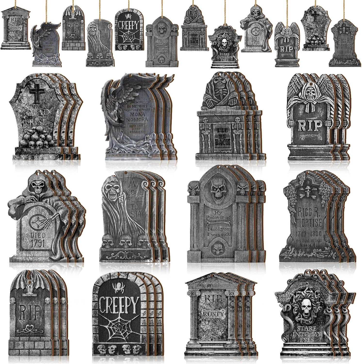 Huwena 36 Pcs Halloween Wooden Hanging Ornaments Set