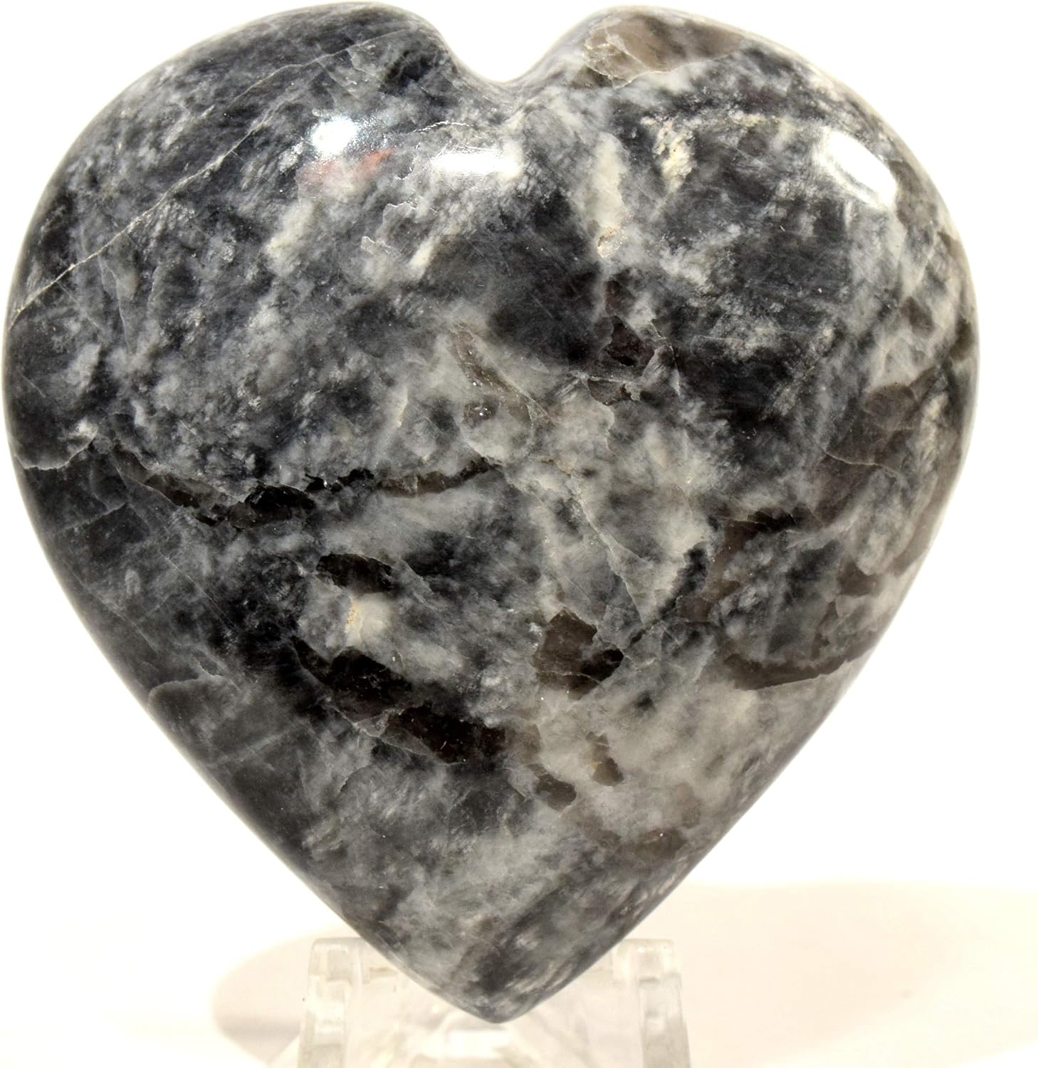 Black Moonstone Puffy Heart with Acrylic Stand