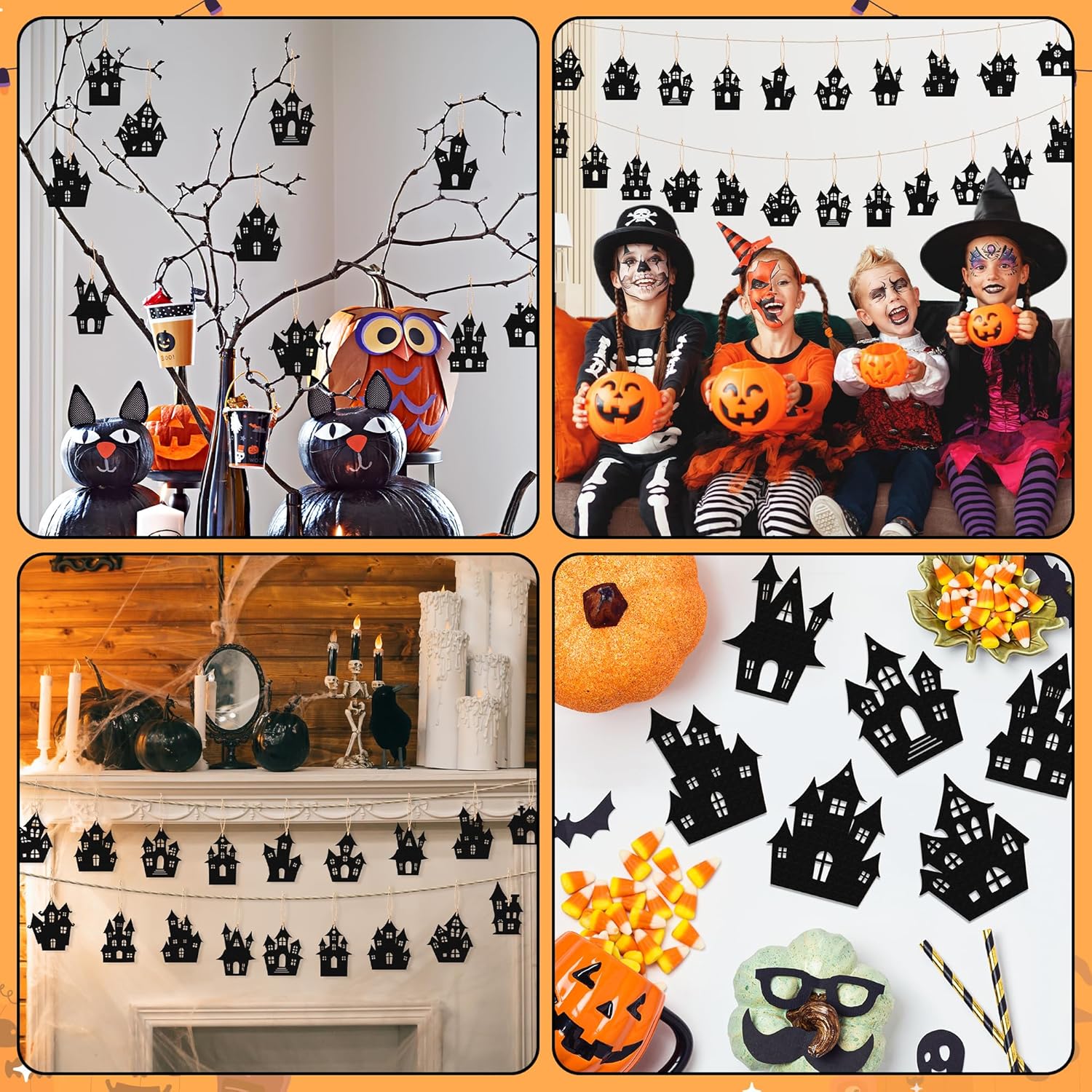 Haooryx Halloween Haunted House Wooden Ornaments 36Pcs