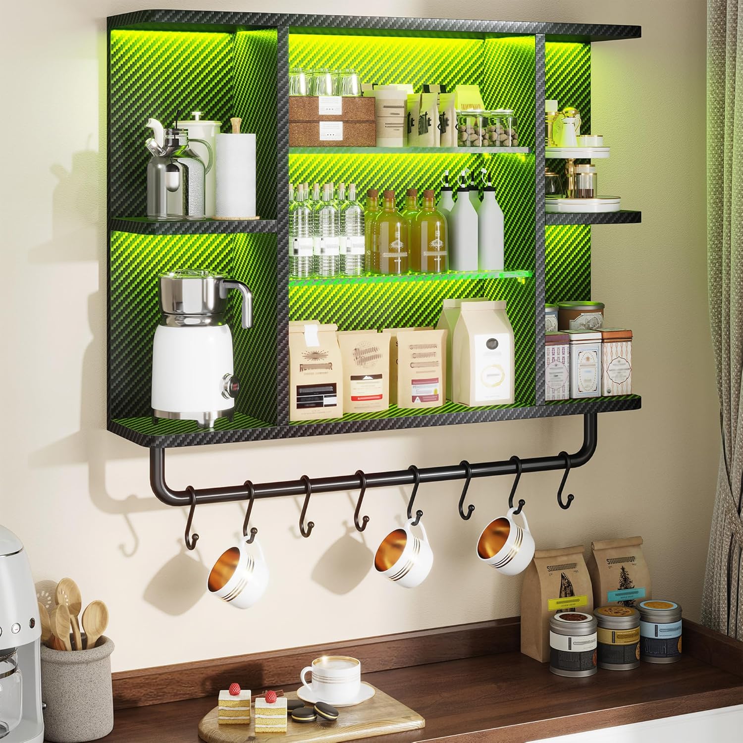 REIBII Gaming Floating Shelves with LED Lighting and Adjustable Glass