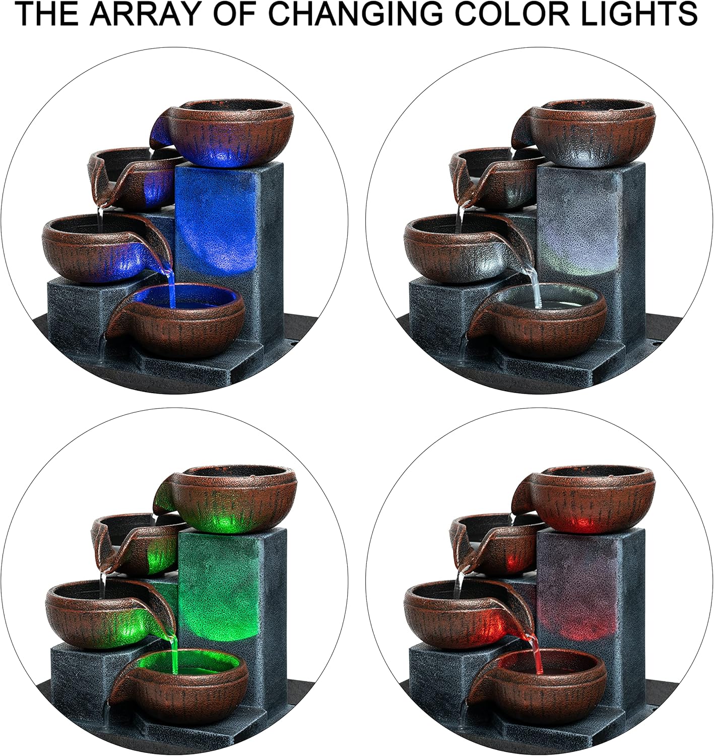Fathers Den Tabletop Water Fountain with LED Lights and Calming Sounds
