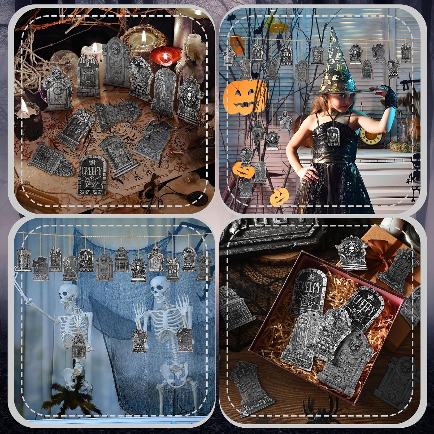 Huwena 36 Pcs Halloween Wooden Hanging Ornaments Set