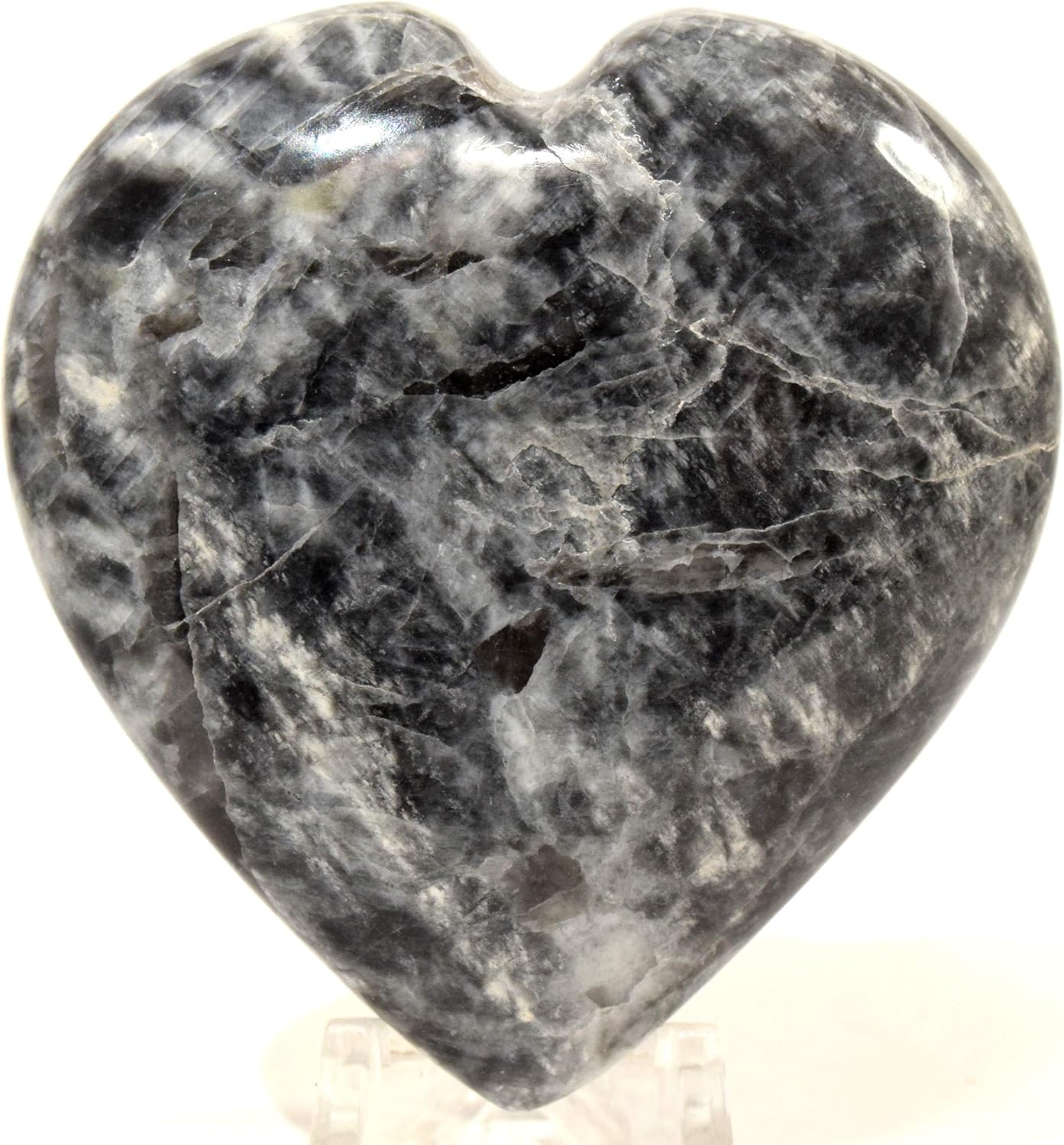Black Moonstone Puffy Heart with Acrylic Stand