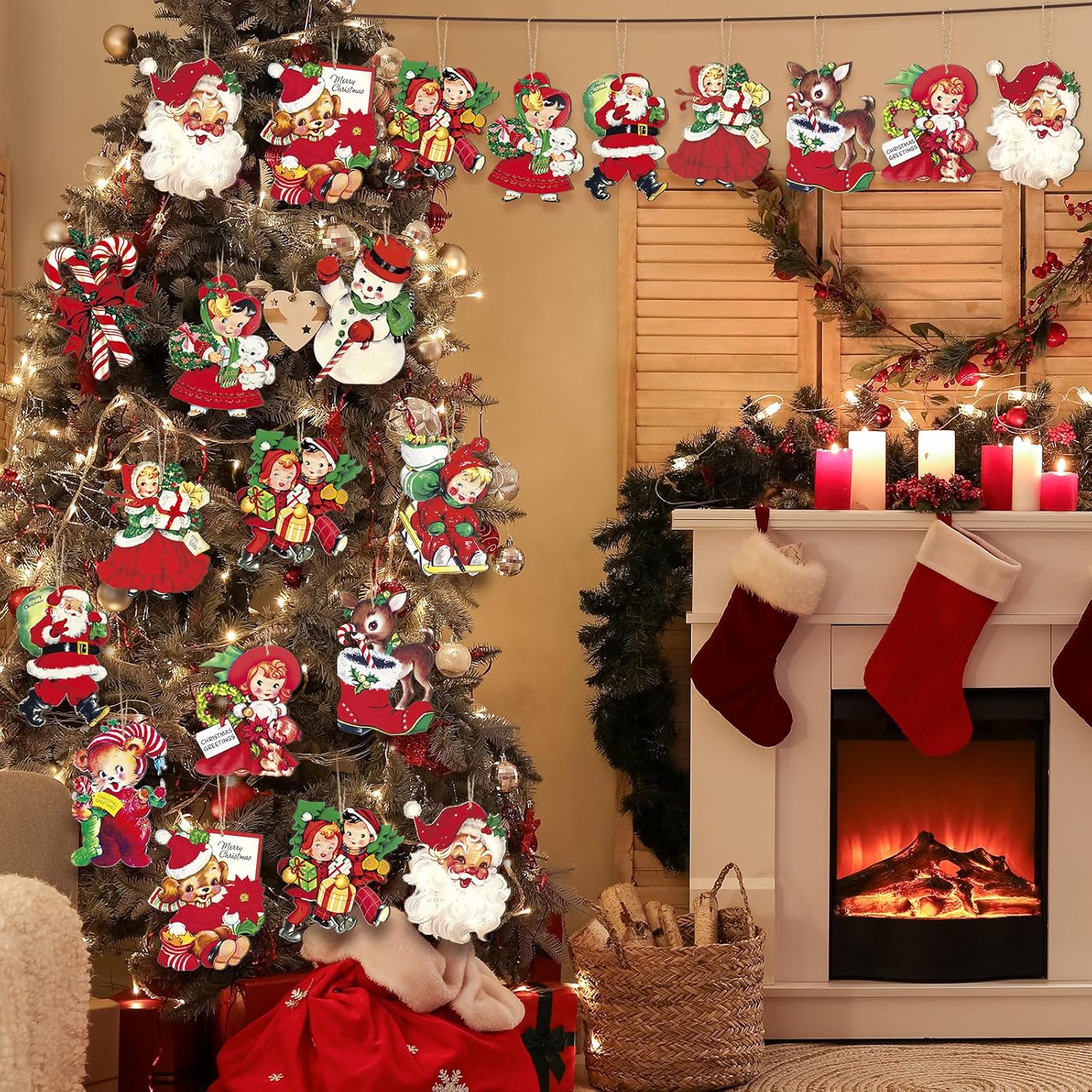 24 Pcs Christmas Wood Hanging Ornaments