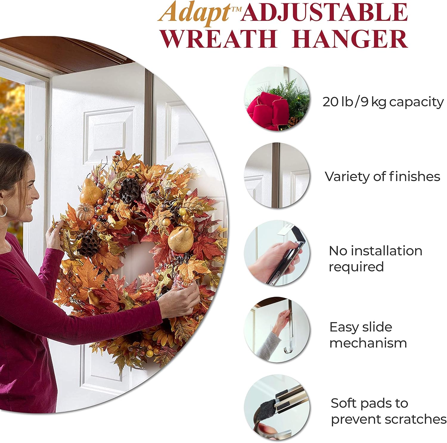 Haute Decor Adjustable Wreath Hanger 20 Lb