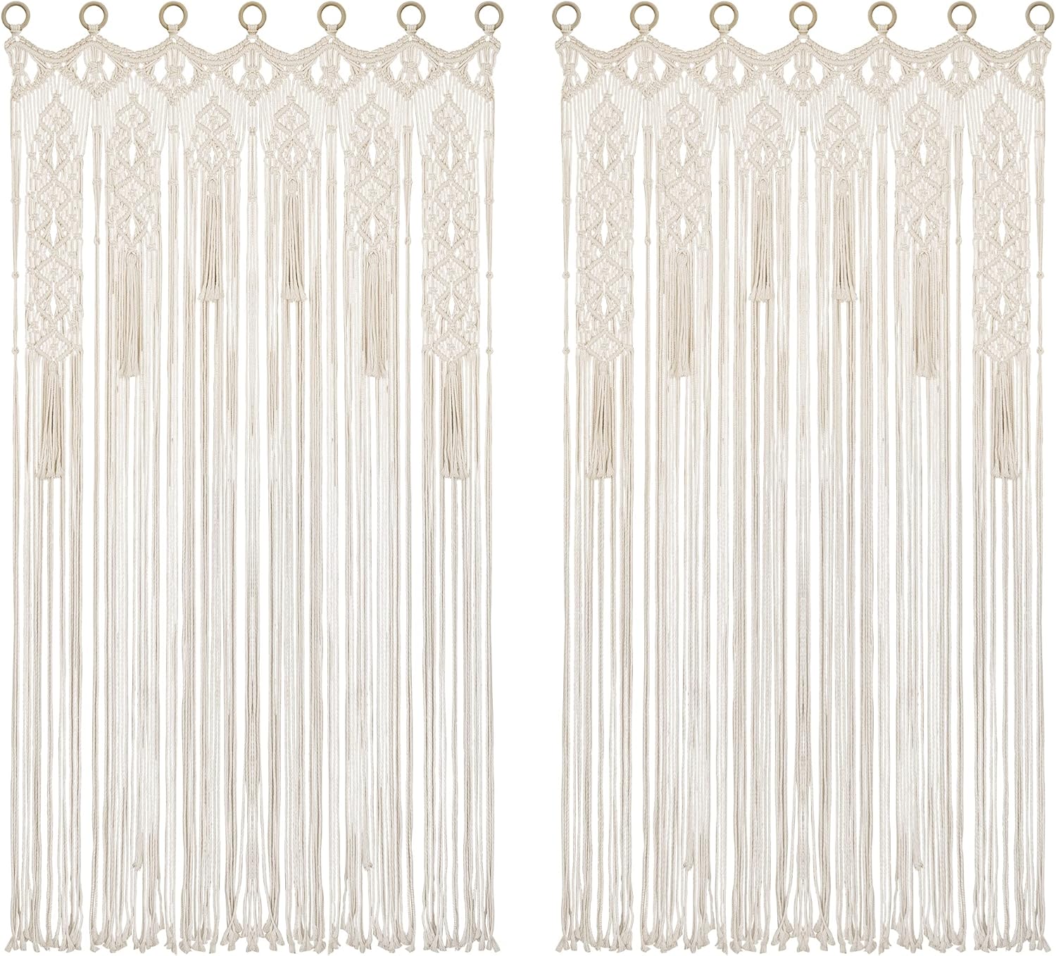 Boho Macrame Curtain Room Divider with Wood Grommets 2 Panels