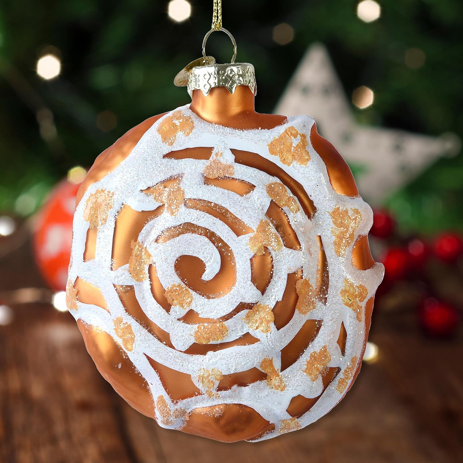 Cinnamon Bun Blown Glass Christmas Ornament